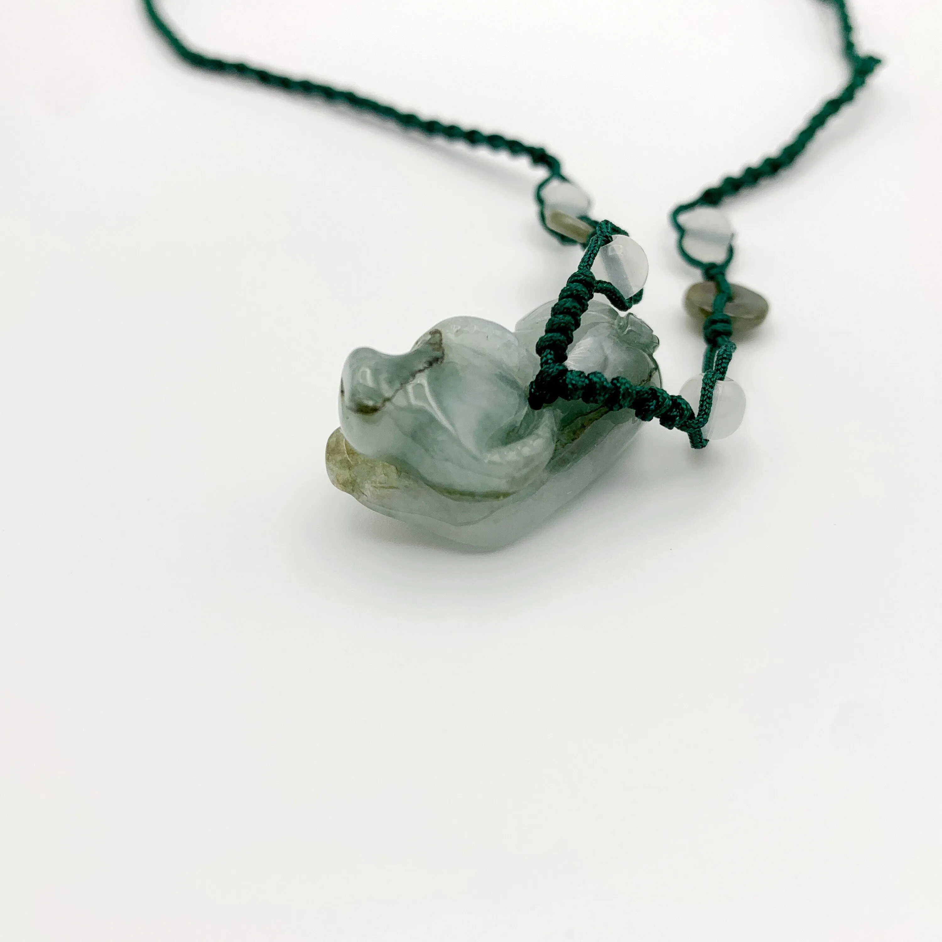 Jadeite Jade Ox Bull Cow Chinese Zodiac Carved Pendant Necklace, YW-0110-1646545381