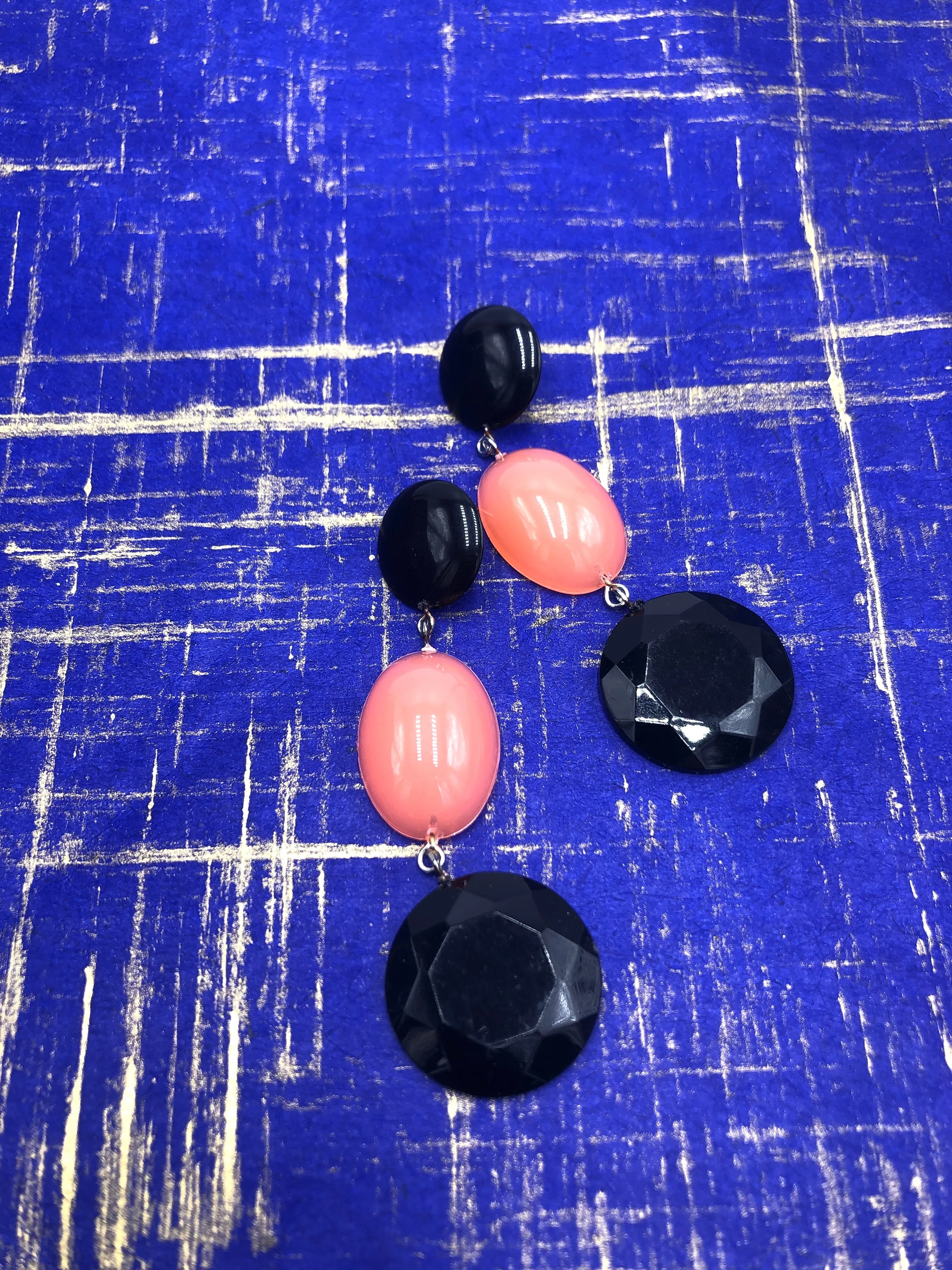 Jet & Coral Opal Retro Statement Earrings