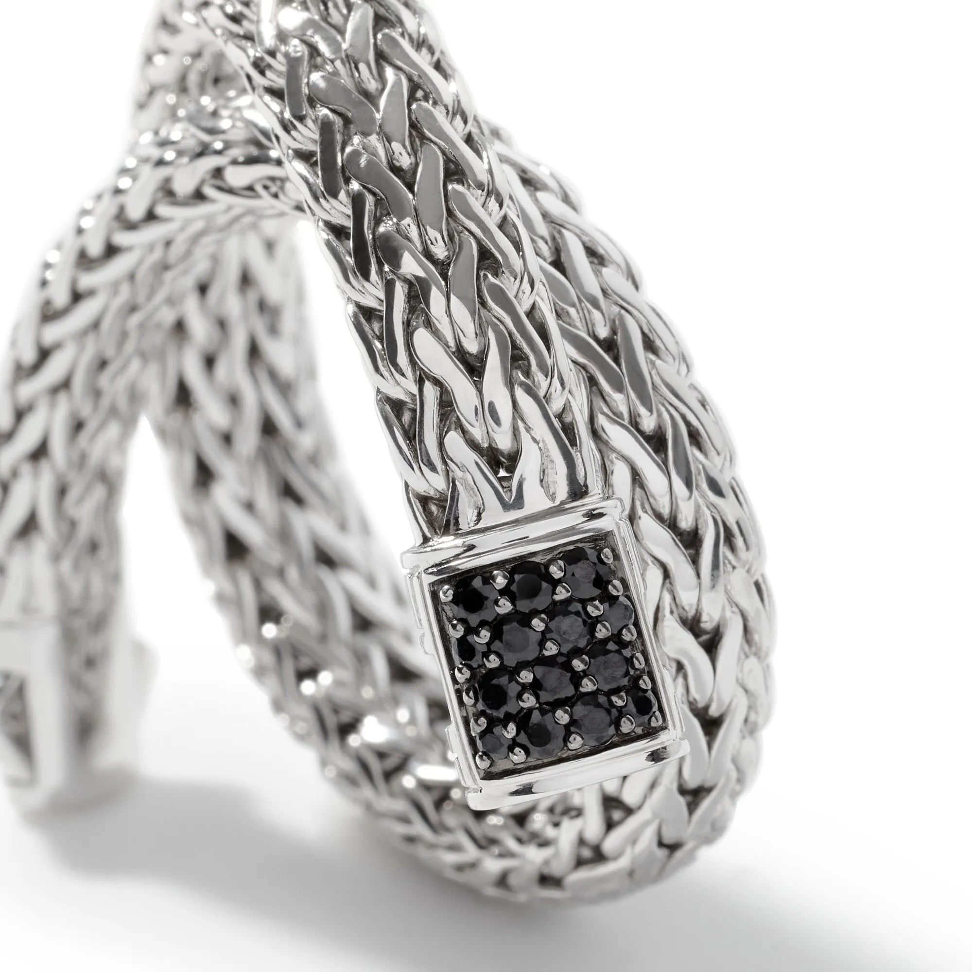 JOHN HARDY STERLING SILVER ICON BRACELET WITH BLACK SAPPHIRE CLASP