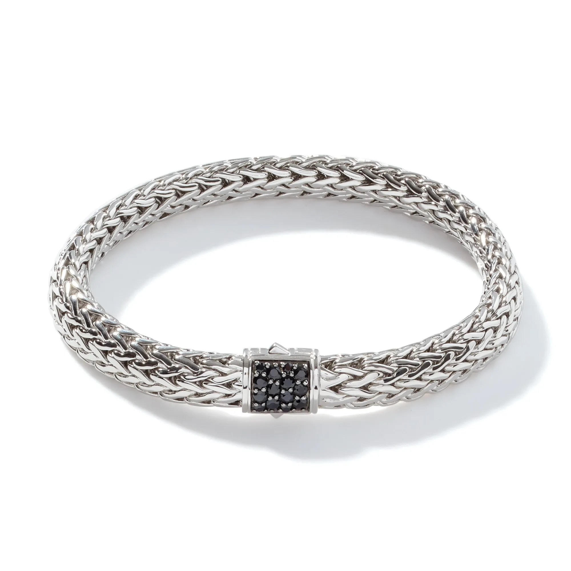 JOHN HARDY STERLING SILVER ICON BRACELET WITH BLACK SAPPHIRE CLASP
