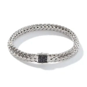 JOHN HARDY STERLING SILVER ICON BRACELET WITH BLACK SAPPHIRE CLASP