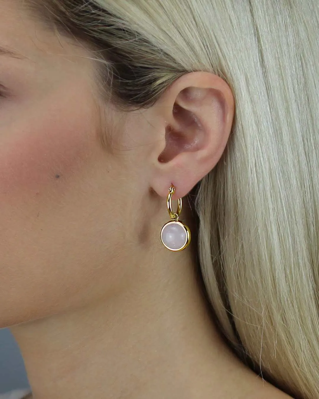 Kindness Stone Pink Quartz Signature Earring Pendants, Gold