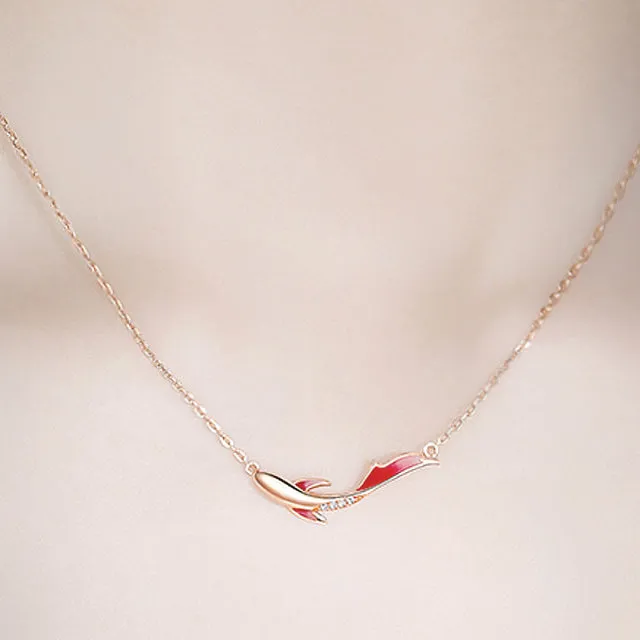 Koi Fish with Zircon Silver Necklace for Women
