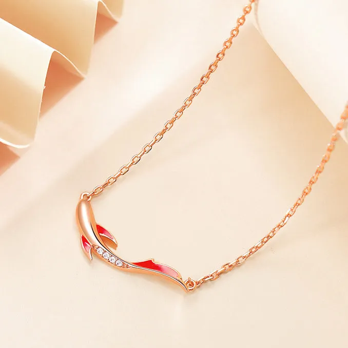 Koi Fish with Zircon Silver Necklace for Women