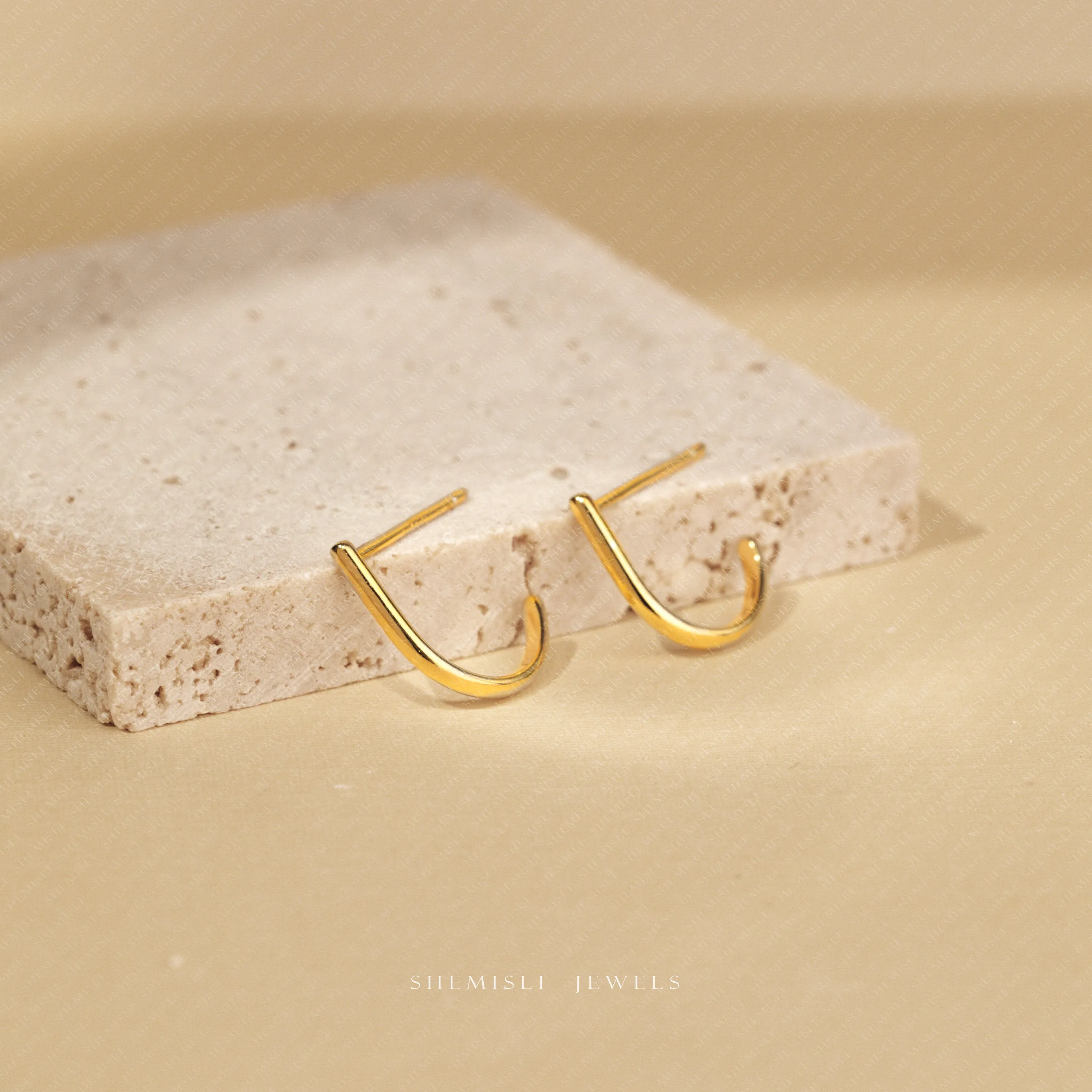 L Shape Small Bar Studs, Hook Hoop Earrings,  Unisex, Gold, Silver - SS052