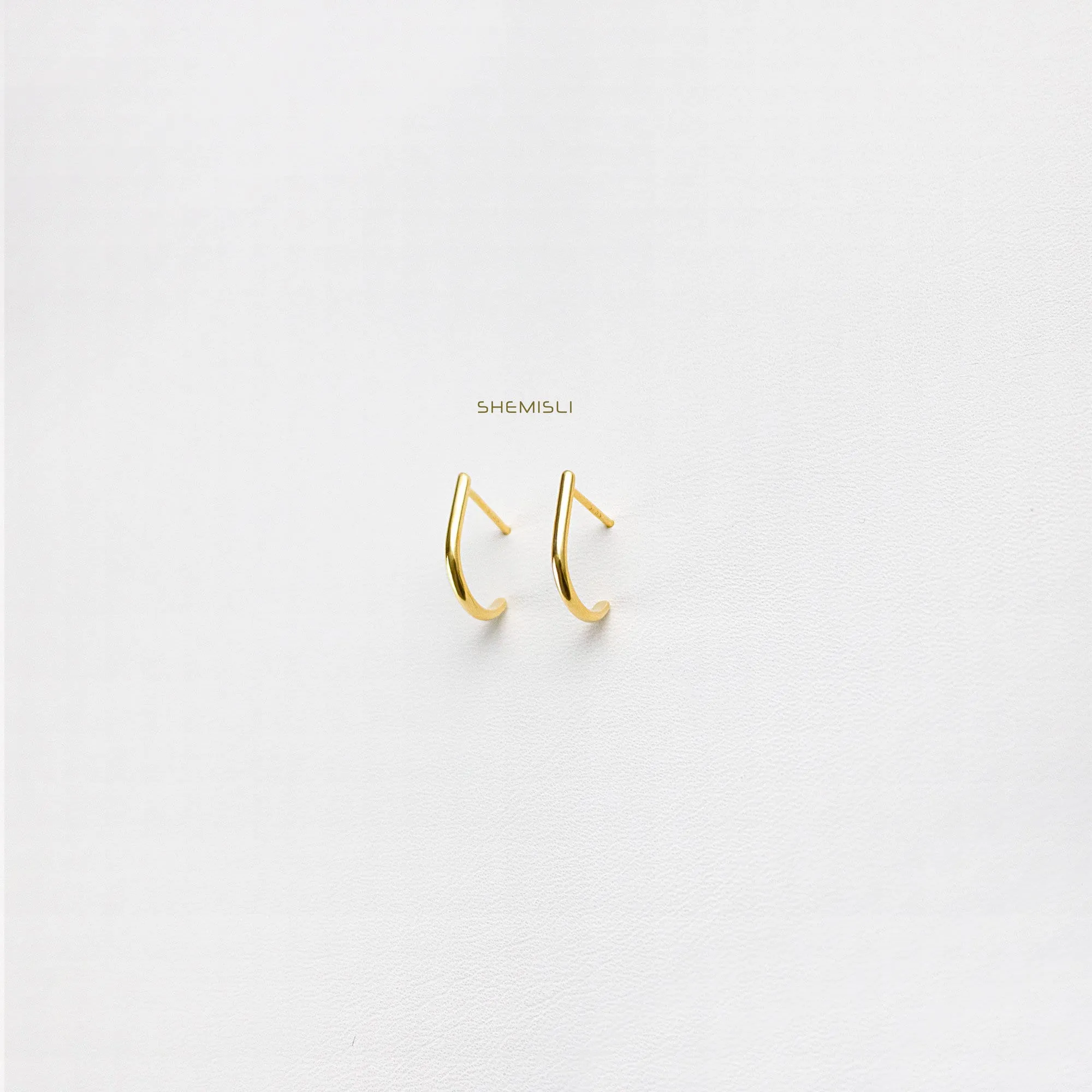 L Shape Small Bar Studs, Hook Hoop Earrings,  Unisex, Gold, Silver - SS052