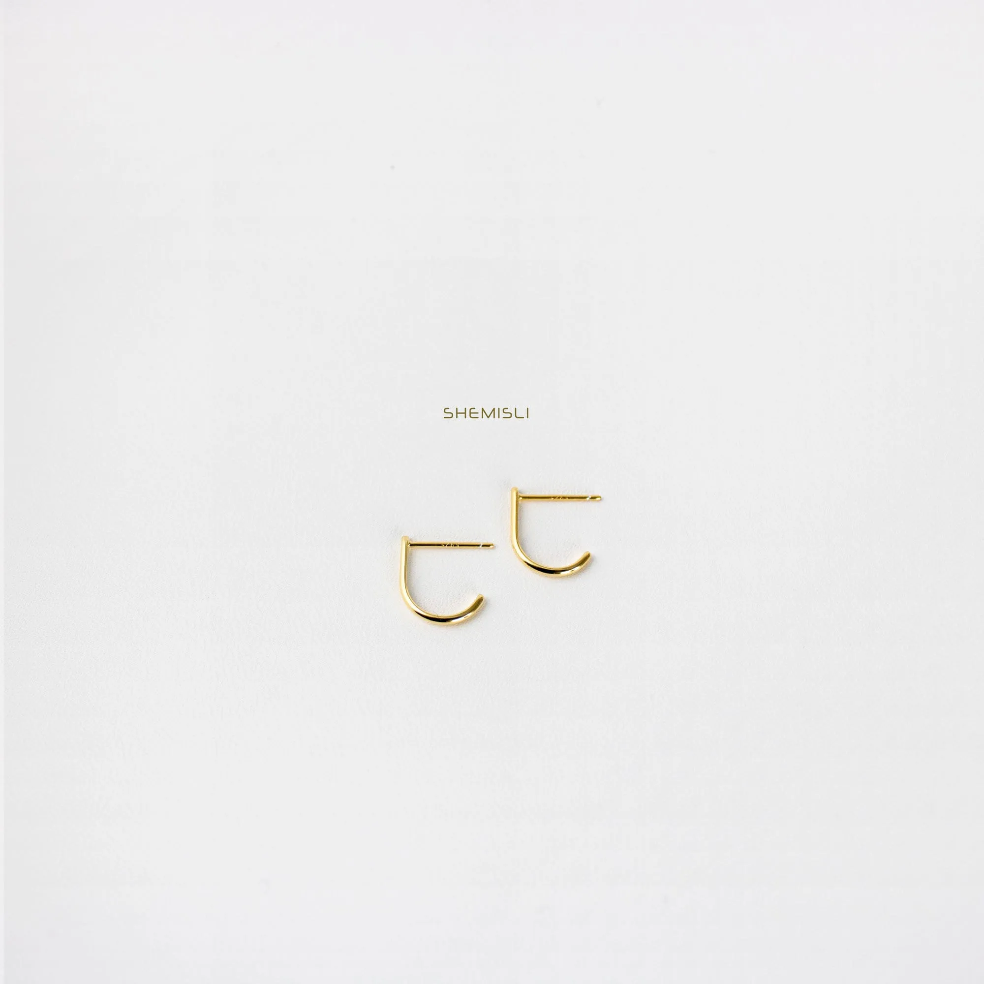 L Shape Small Bar Studs, Hook Hoop Earrings,  Unisex, Gold, Silver - SS052