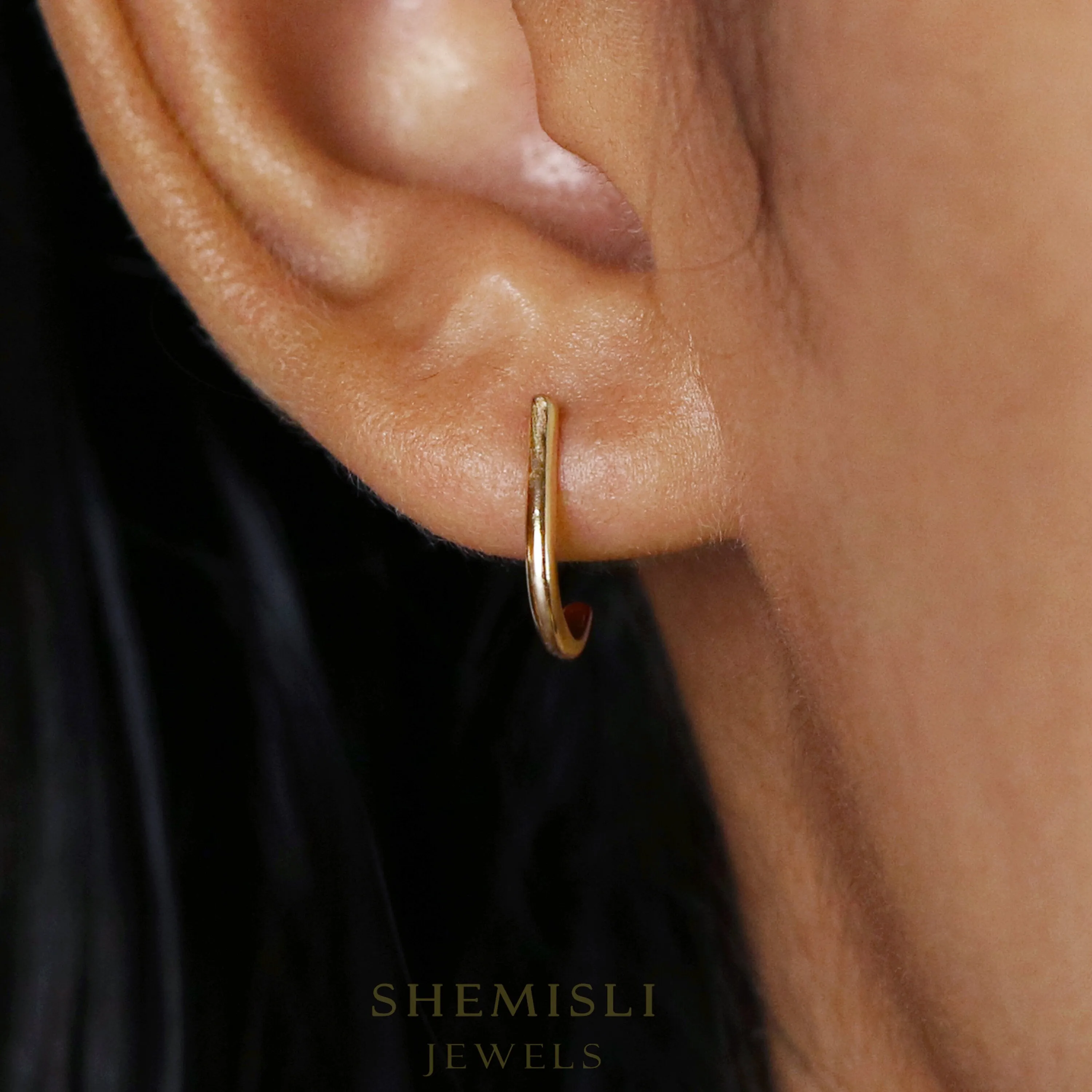 L Shape Small Bar Studs, Hook Hoop Earrings,  Unisex, Gold, Silver - SS052