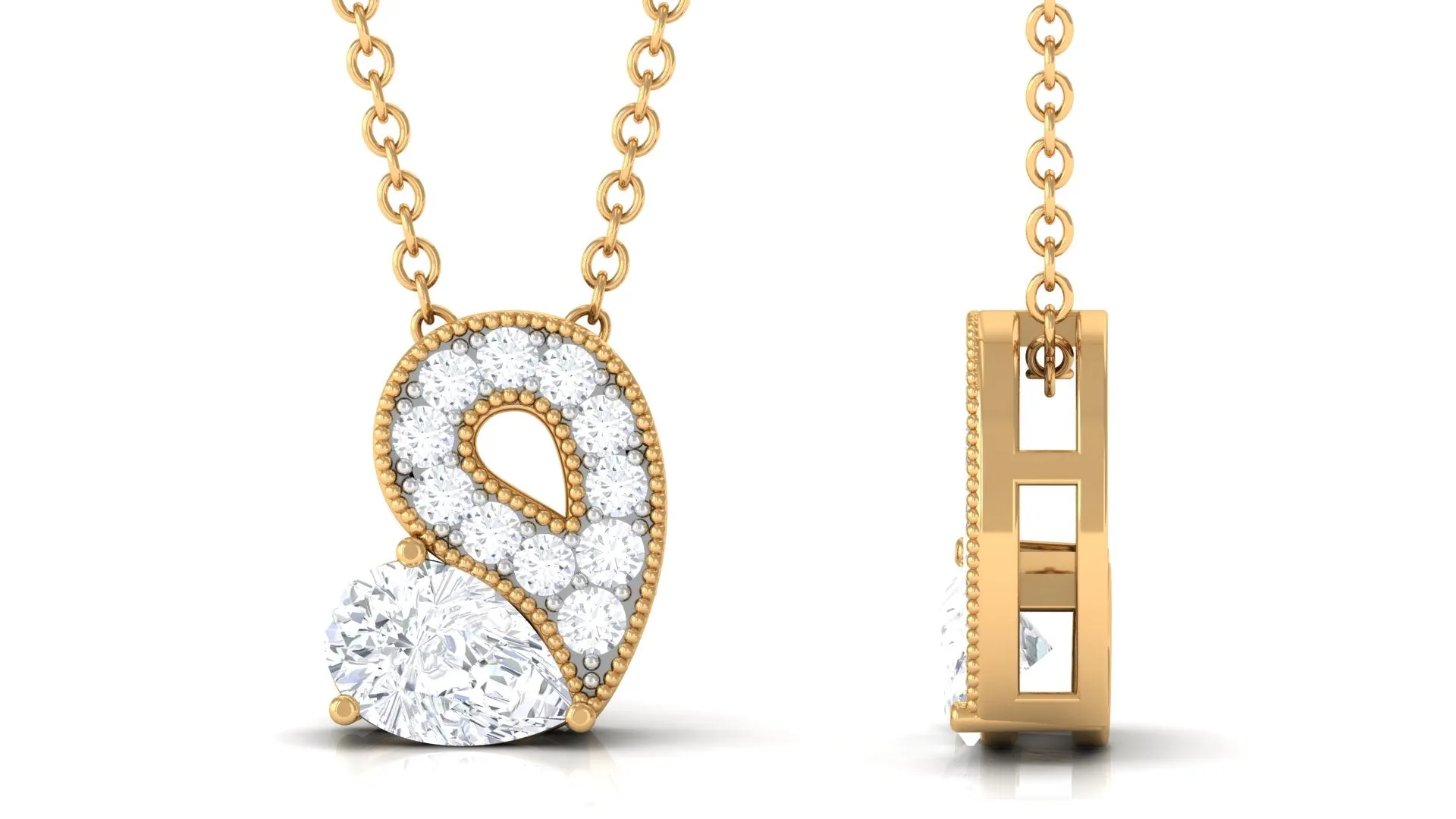 Lab Grown Diamond Pendant Necklace with Beaded Details