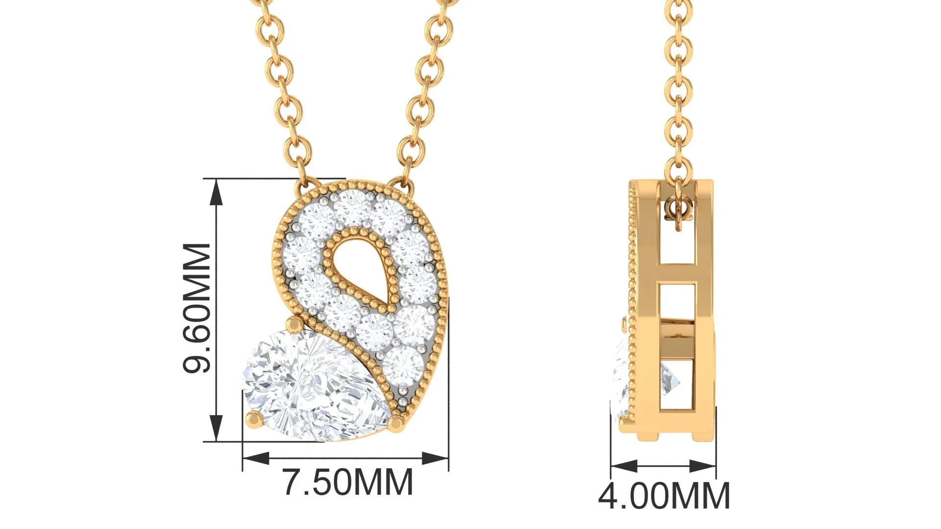 Lab Grown Diamond Pendant Necklace with Beaded Details
