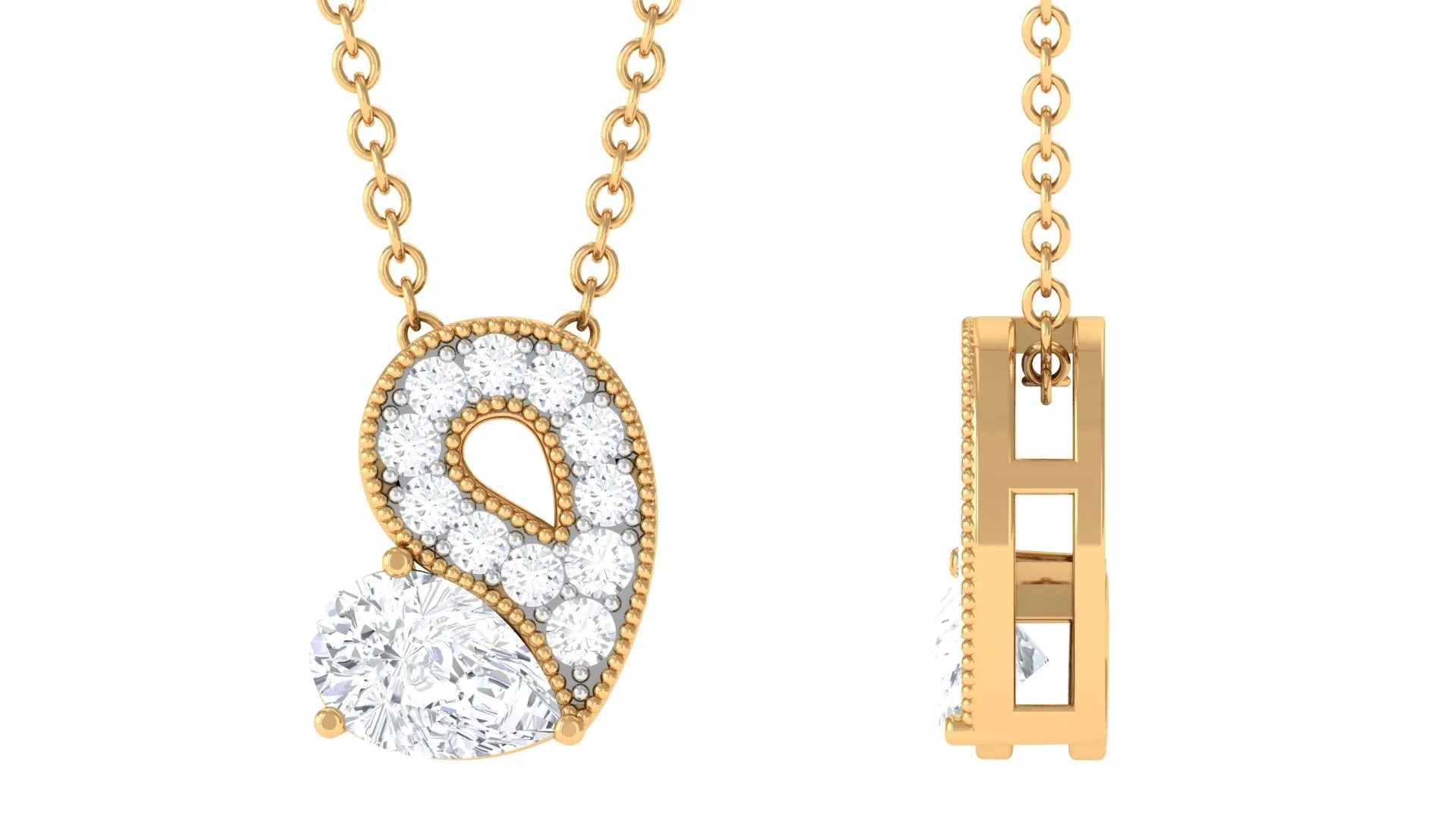 Lab Grown Diamond Pendant Necklace with Beaded Details