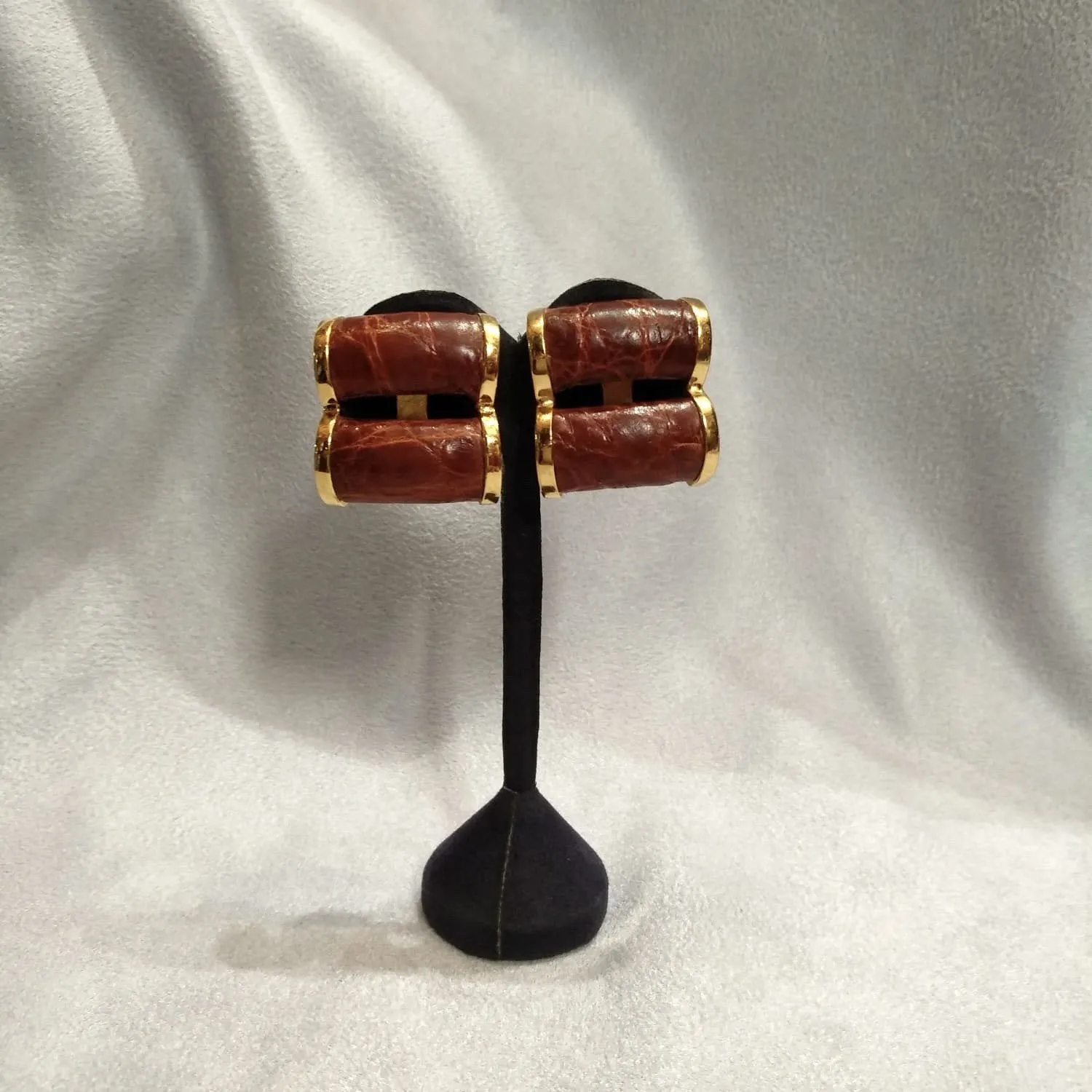 Loewe Brown leather earrings croc effect
