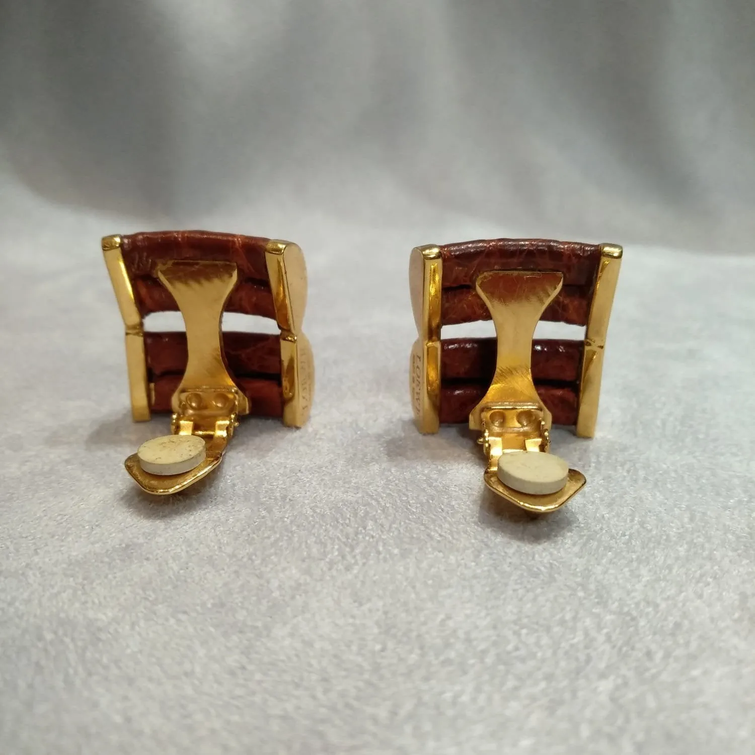 Loewe Brown leather earrings croc effect