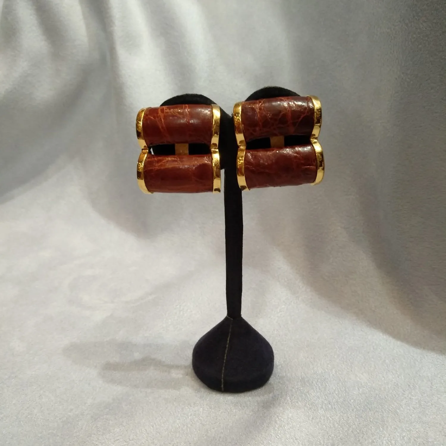 Loewe Brown leather earrings croc effect
