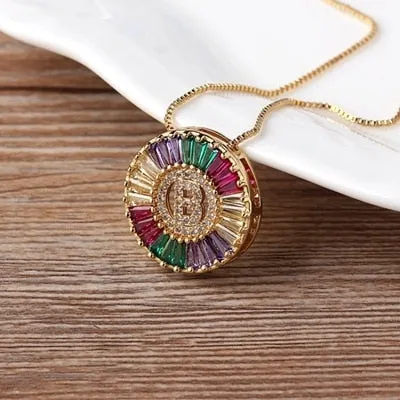 Micro Pave Rainbow Sun Necklace with Initial A-Z Cubic Zircon in Gold Color