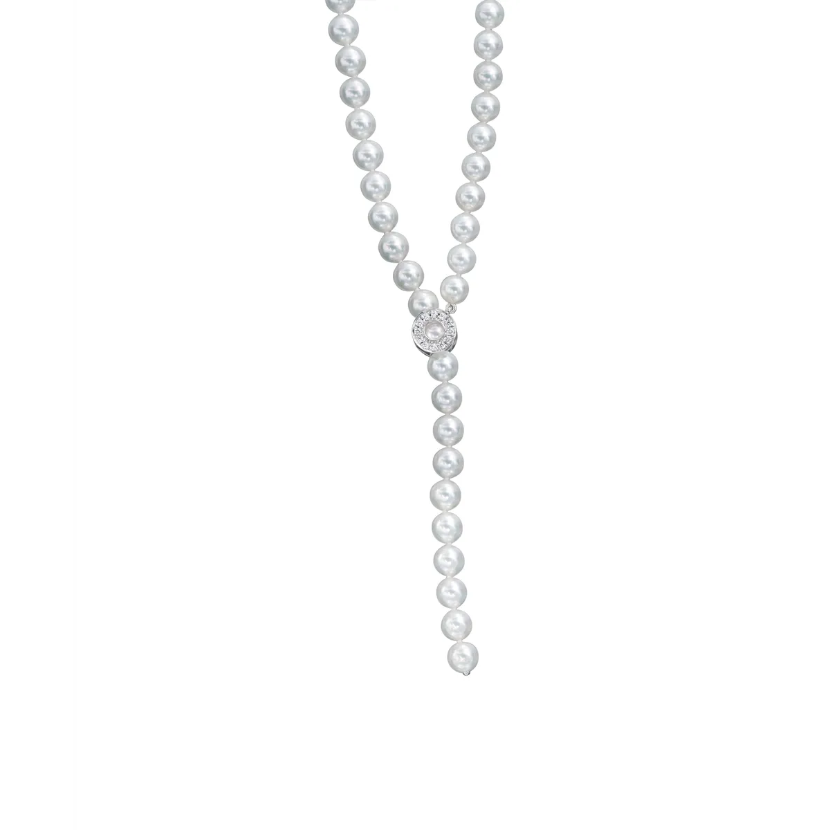 Mikimoto 18K White Gold Akoya Pearl Lariat Necklace with Diamonds