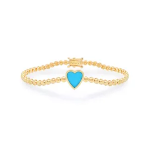 Mini Bezel Tennis Bracelet with Turquoise Inlay Heart