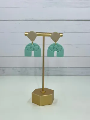 Mint Green and Tan Clay Earrings