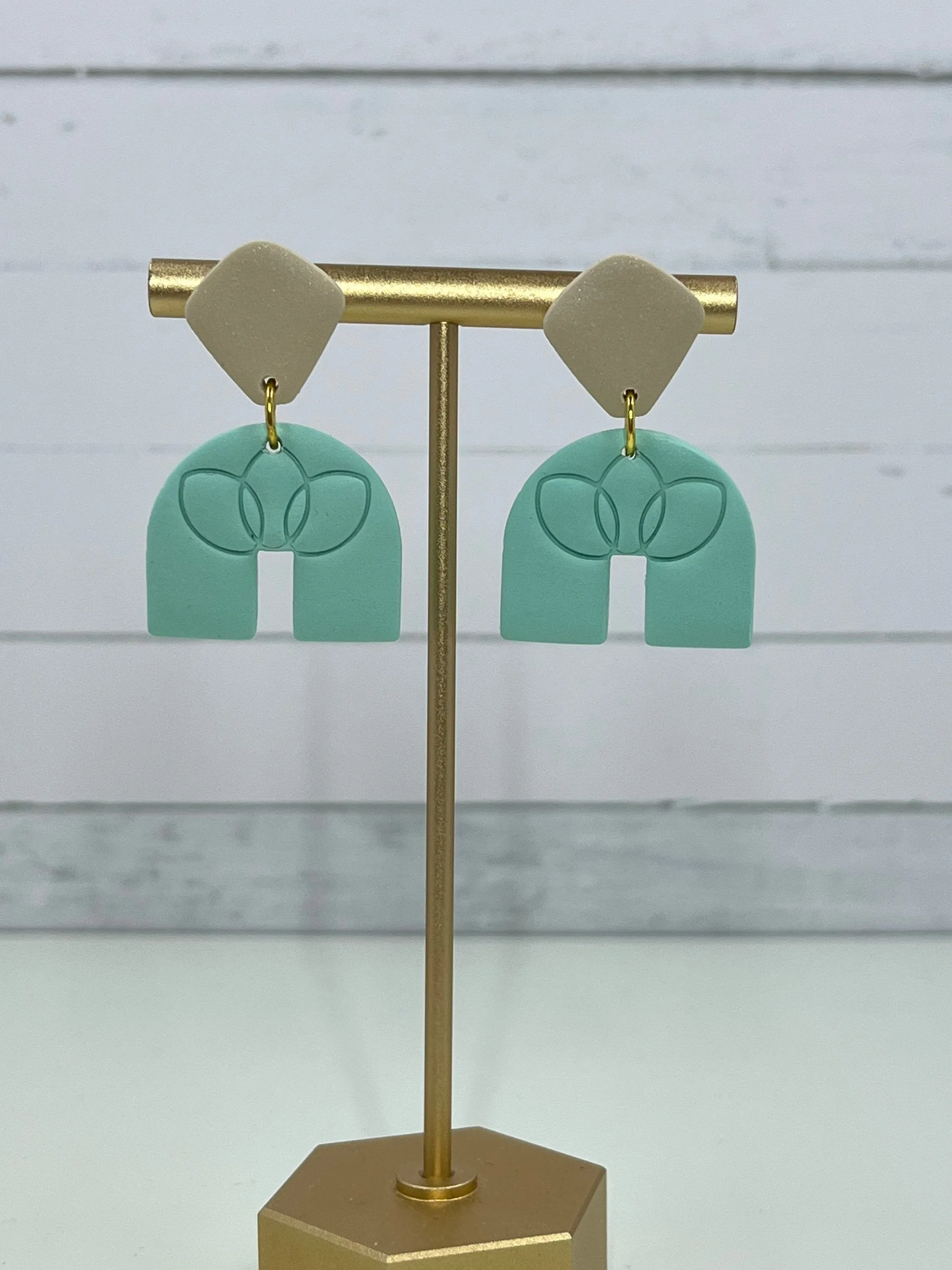 Mint Green and Tan Clay Earrings