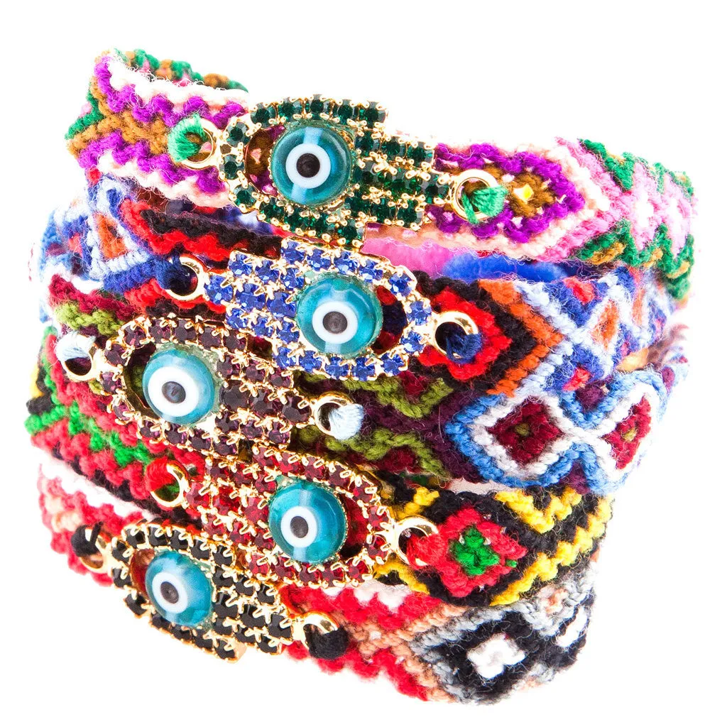 Multicolour Diamante Hamsa Hand Lucky Charm Friendship Bracelet