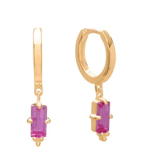 MURKANI Hanging Baguette Huggie DEEP PINK QUARTZ GOLD