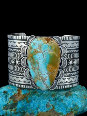 Native American Sterling Silver Thunderbird Turquoise Cuff Bracelet
