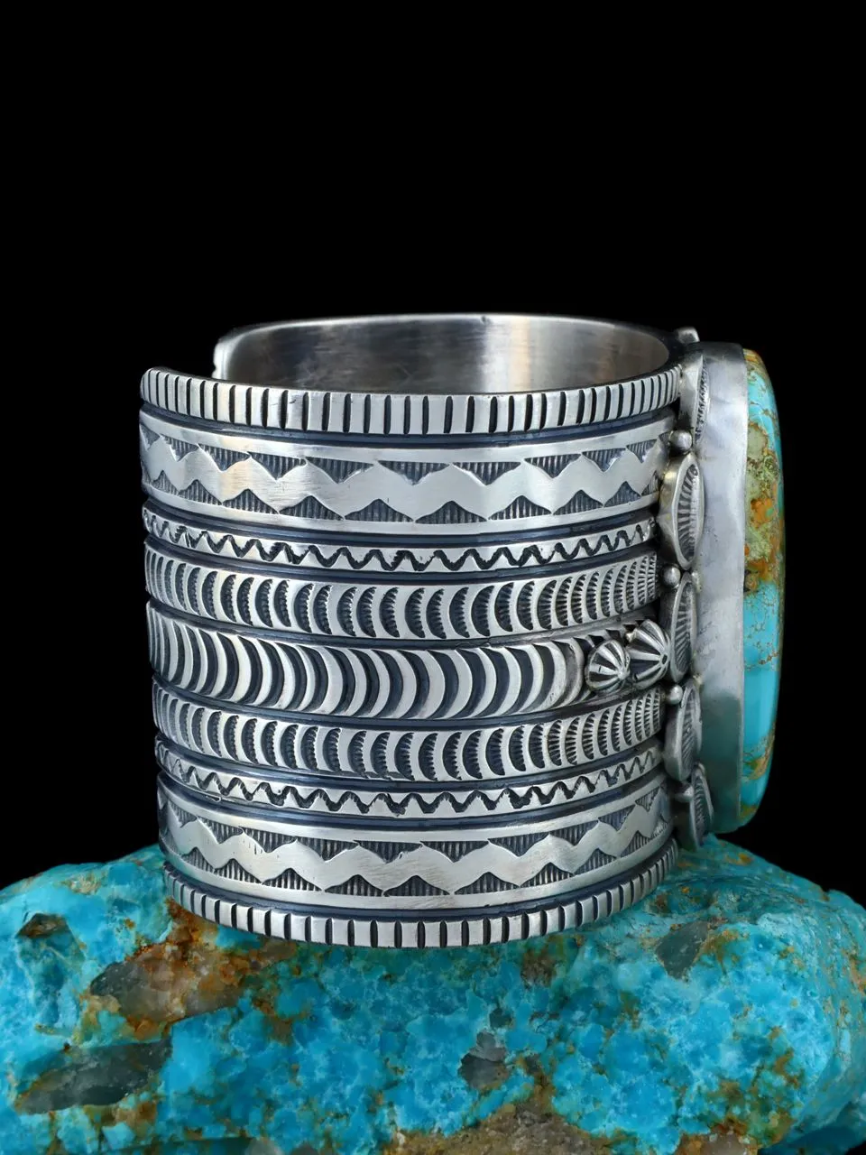 Native American Sterling Silver Thunderbird Turquoise Cuff Bracelet