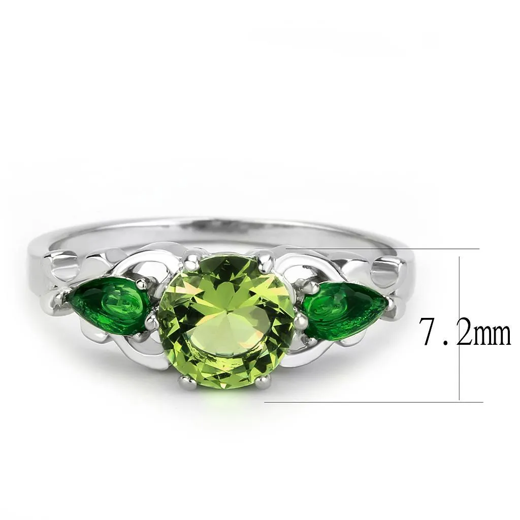 No Plating Stainless Steel Ring with Crystal in Peridot for Women Style TK3610