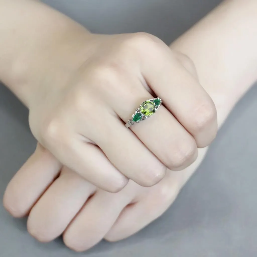 No Plating Stainless Steel Ring with Crystal in Peridot for Women Style TK3610