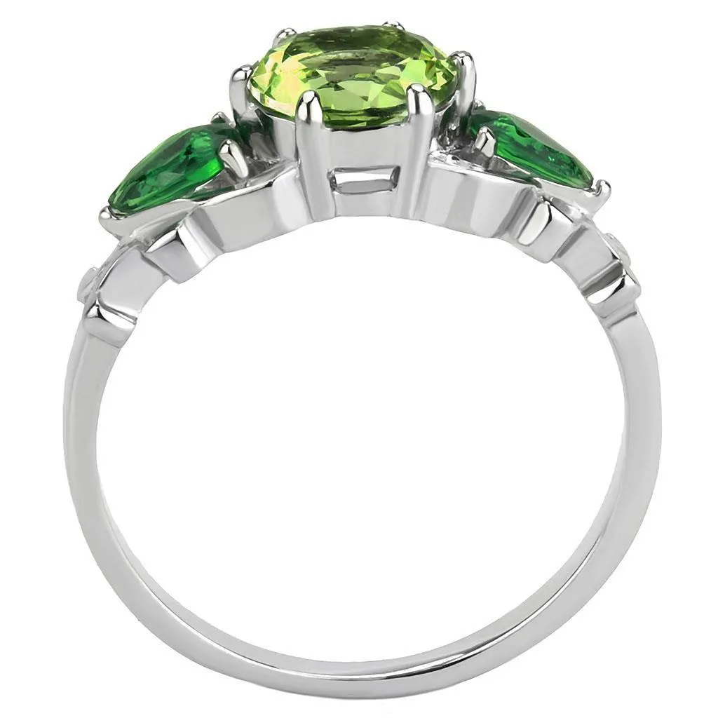 No Plating Stainless Steel Ring with Crystal in Peridot for Women Style TK3610