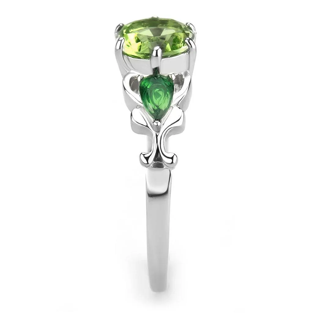 No Plating Stainless Steel Ring with Crystal in Peridot for Women Style TK3610