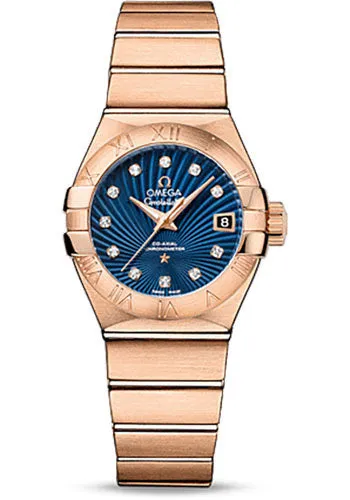 Omega Constellation Co-Axial Watch - 27 mm Brushed Red Gold Case - Blue Supernova Diamond Dial - 123.50.27.20.53.001