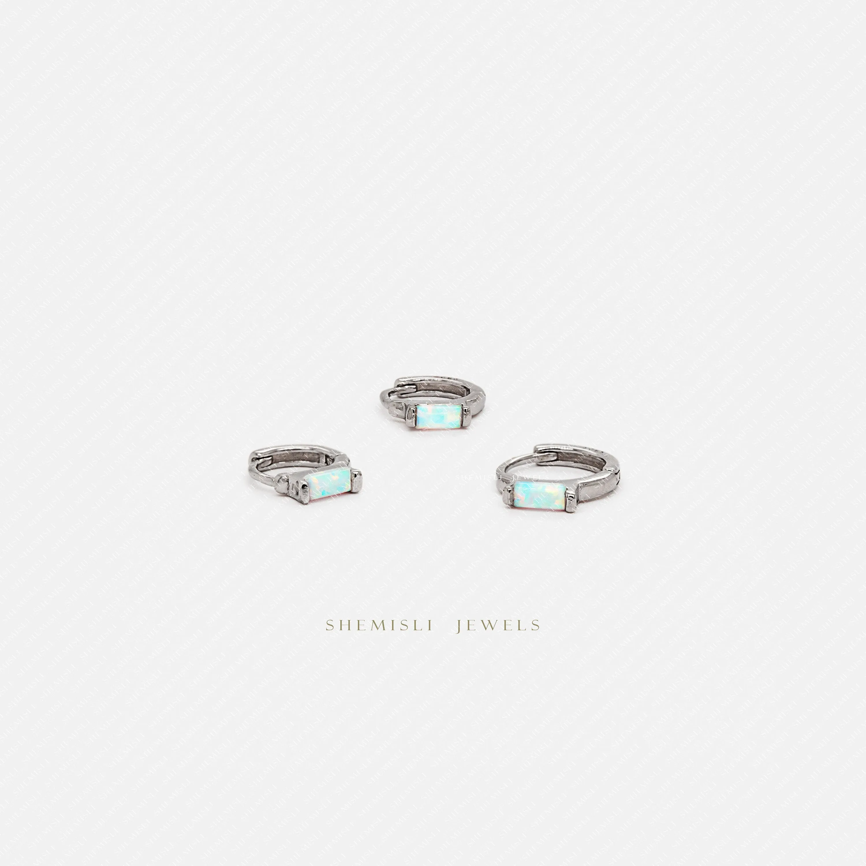 Opal Baguette Helix Hoop Earrings, Huggies, Unisex, Gold, Silver SHEMISLI - SH403, SH404, SH405