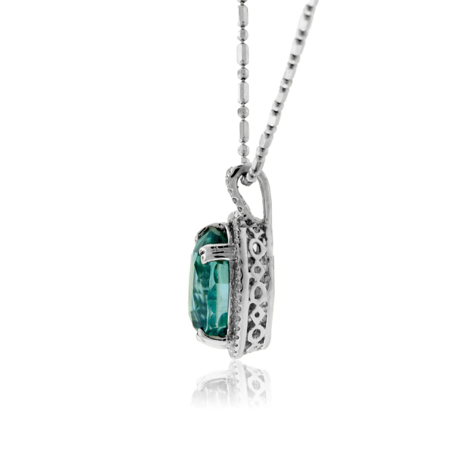 Oval Blue Zircon with Diamond Halo Pendant