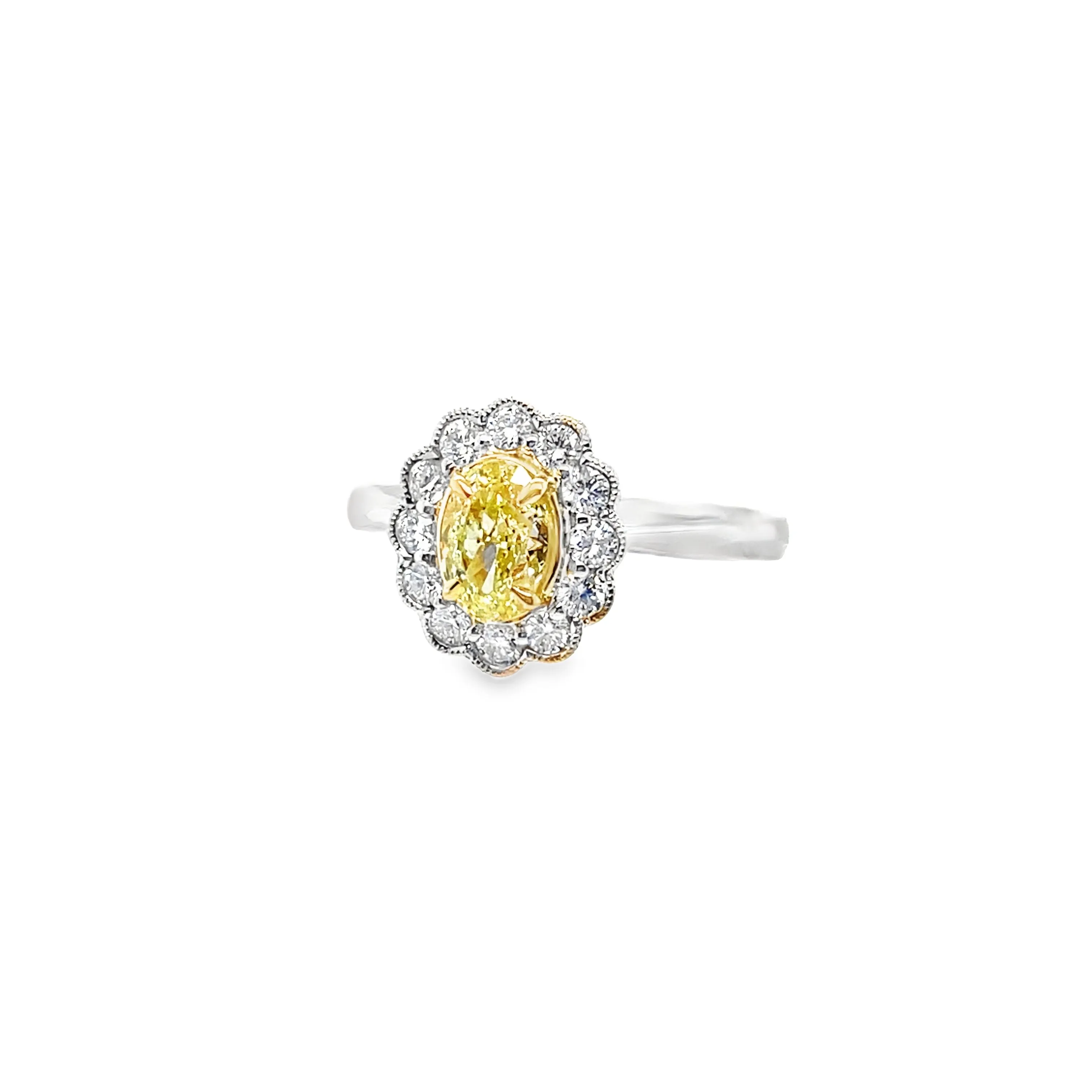 Oval Cut Yellow Diamond Flower Ring