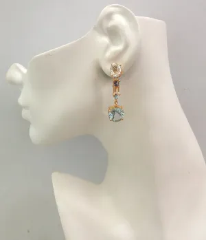 Oval White Topaz Studs with Amethyst, Citrine & Round Blue Topaz detachable dangle Twinset Earrings
