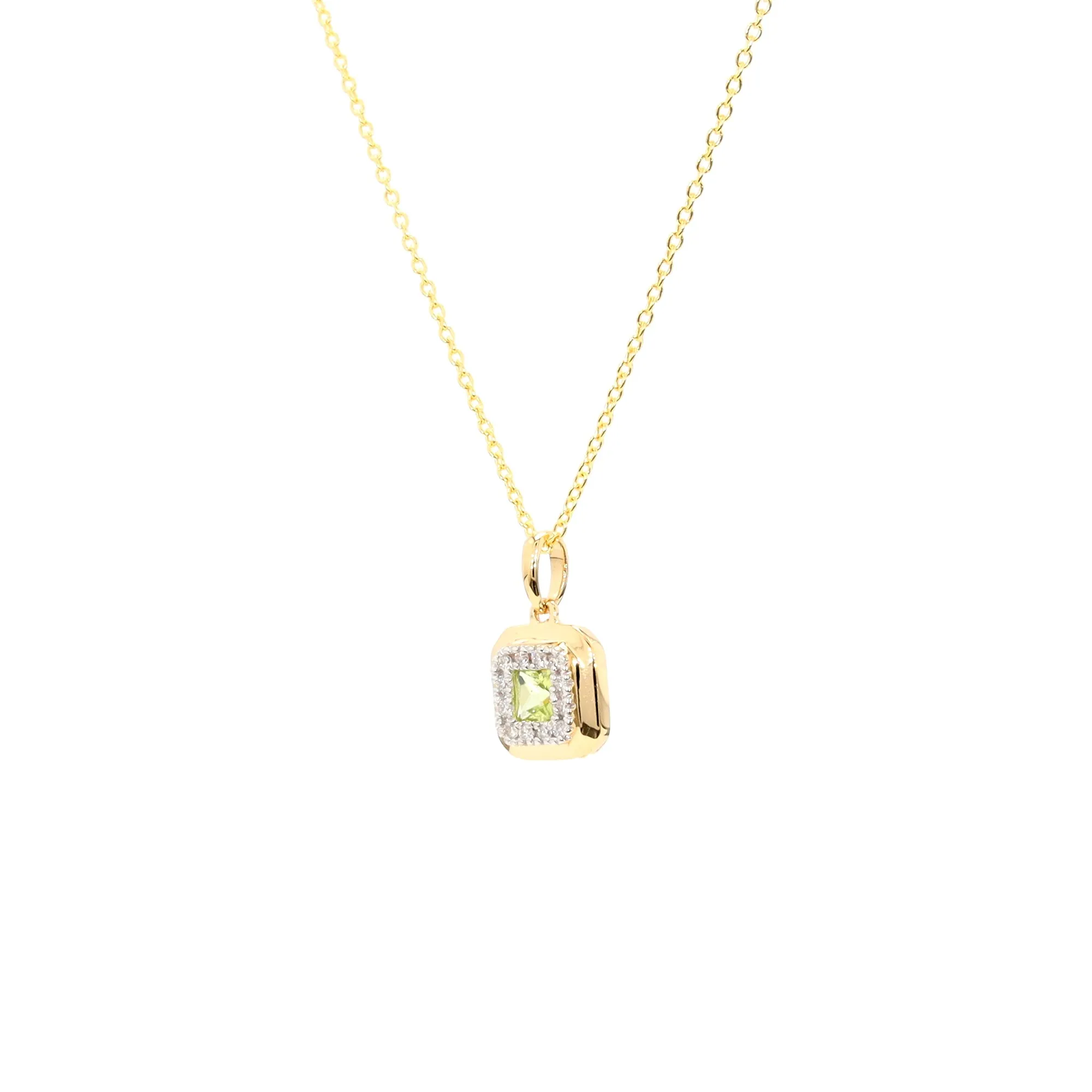 Peridot and Diamond Halo Pendant