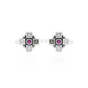 Pink Charming Stone Silver Toe Rings