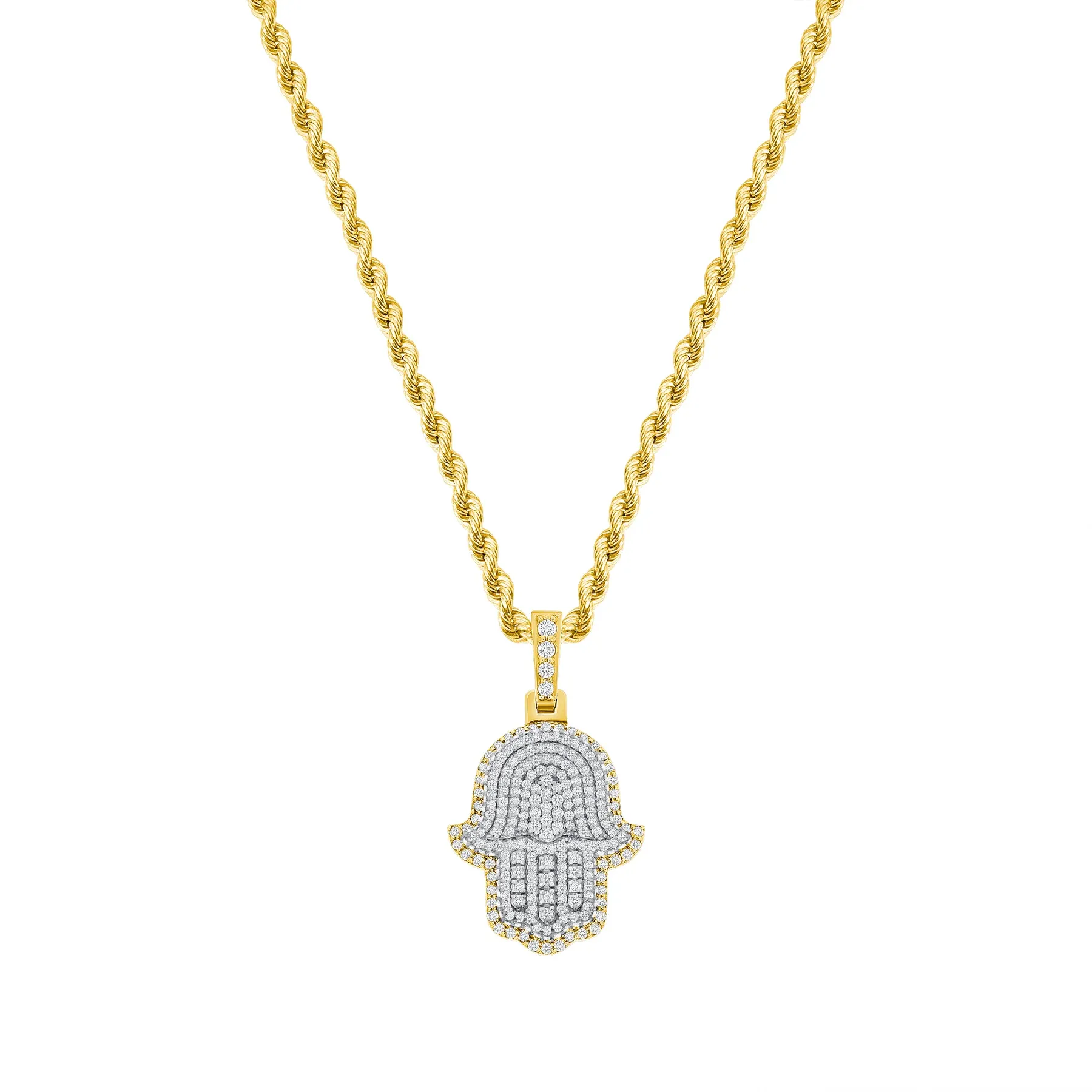Protective Diamond Charm 14K Gold Hamsa Necklace