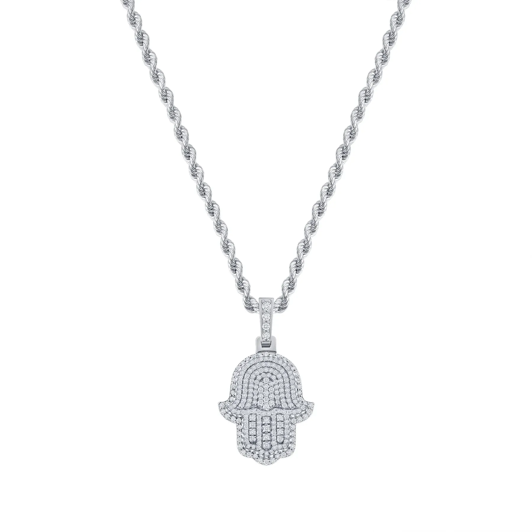 Protective Diamond Charm 14K Gold Hamsa Necklace