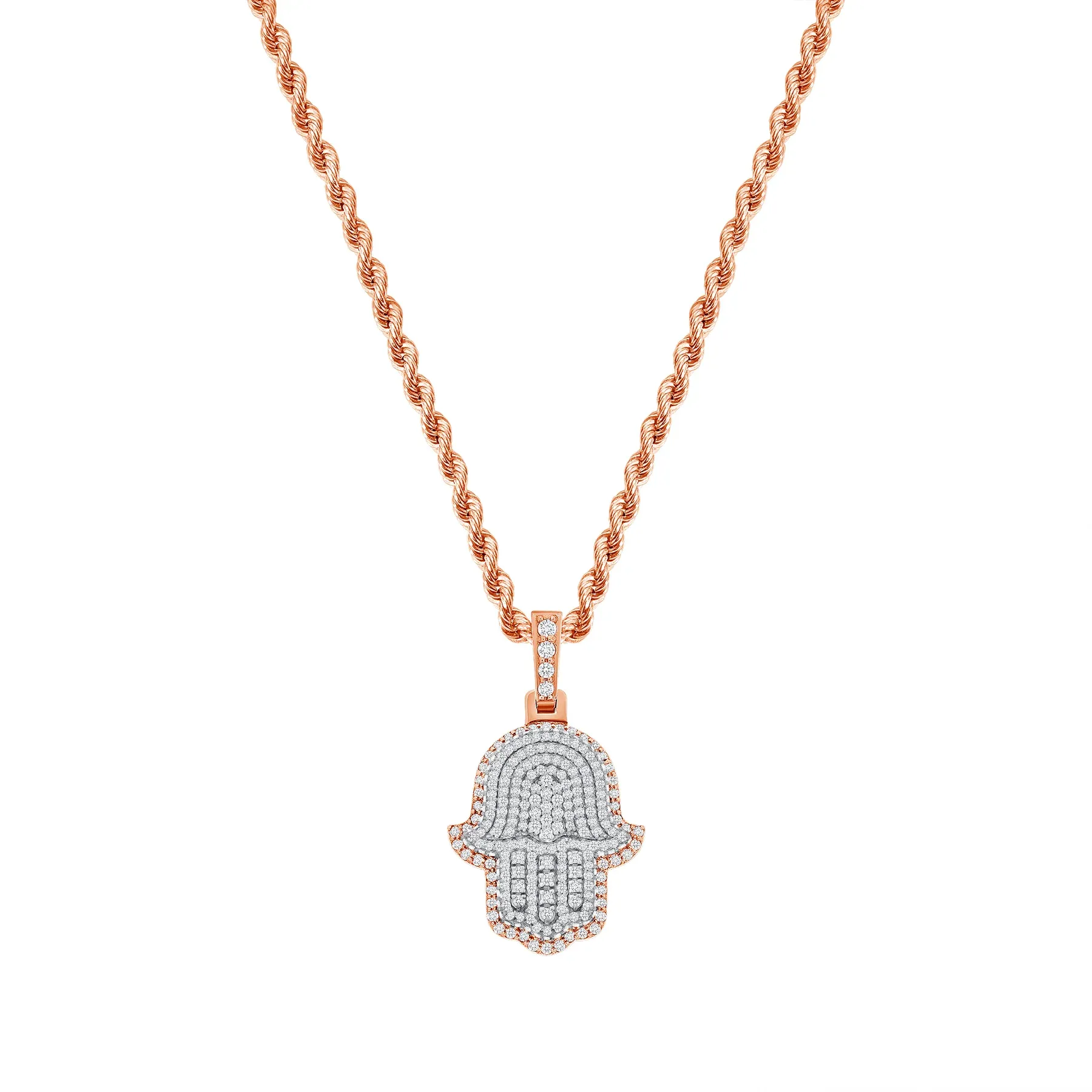 Protective Diamond Charm 14K Gold Hamsa Necklace