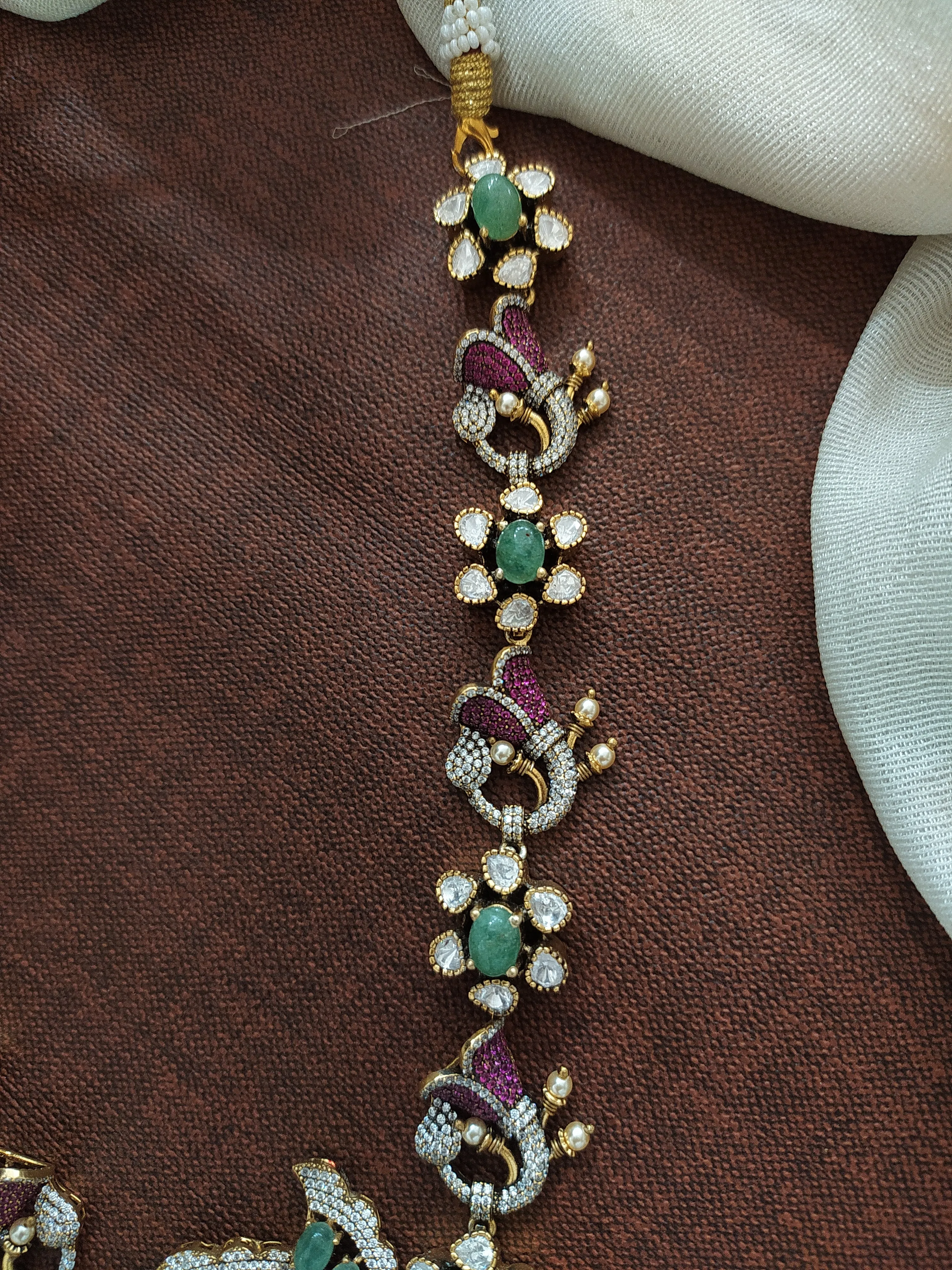Pure Silver Moissanite Floral Necklace Set with Elephant-Designed Studs