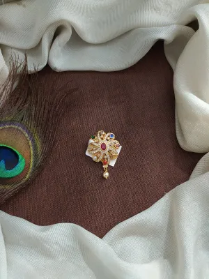 Pure Silver Navaratan Pendant Set with Semi-Precious Stones