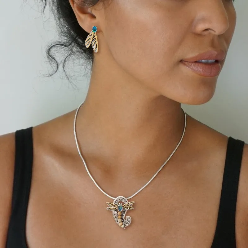 "Dragonfly Wing Earrings"  Paua, 14kt Gold Fill and Sterling Silver Earrings