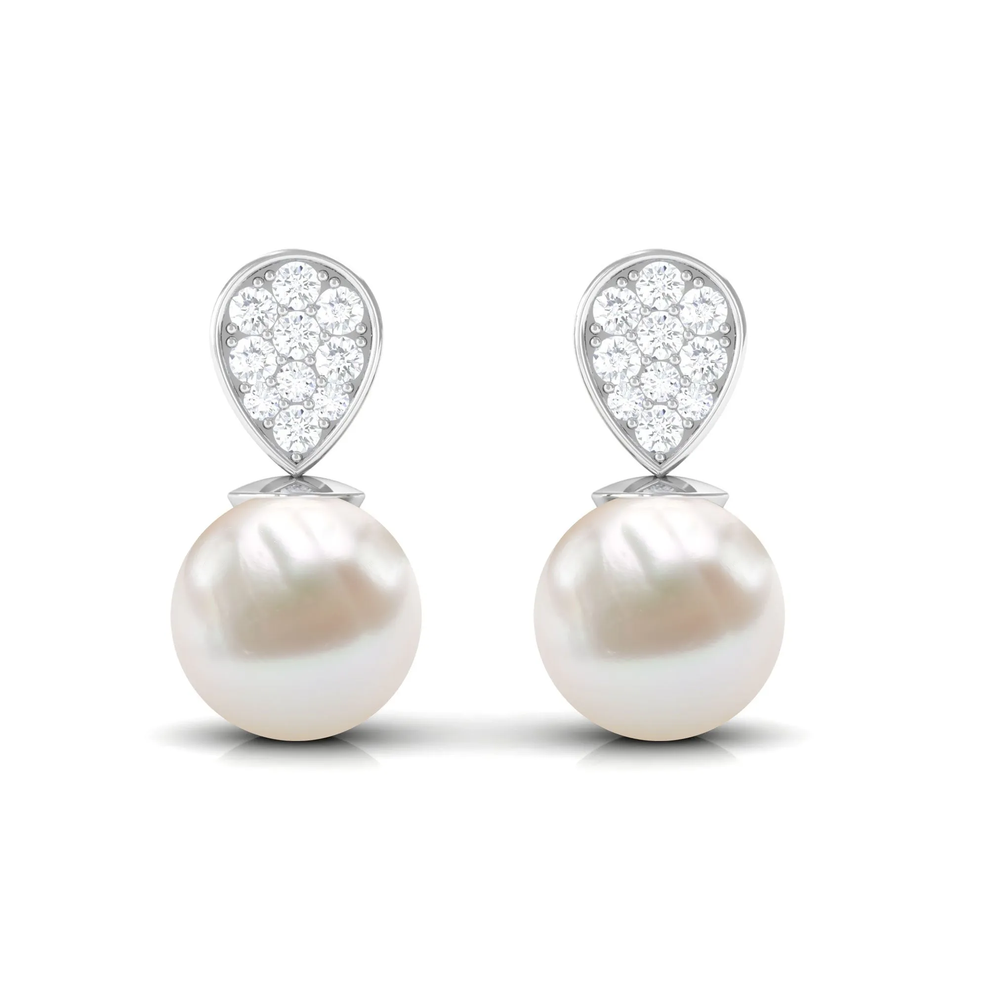 Real Freshwater Pearl and Diamond Minimal Drop Earrings