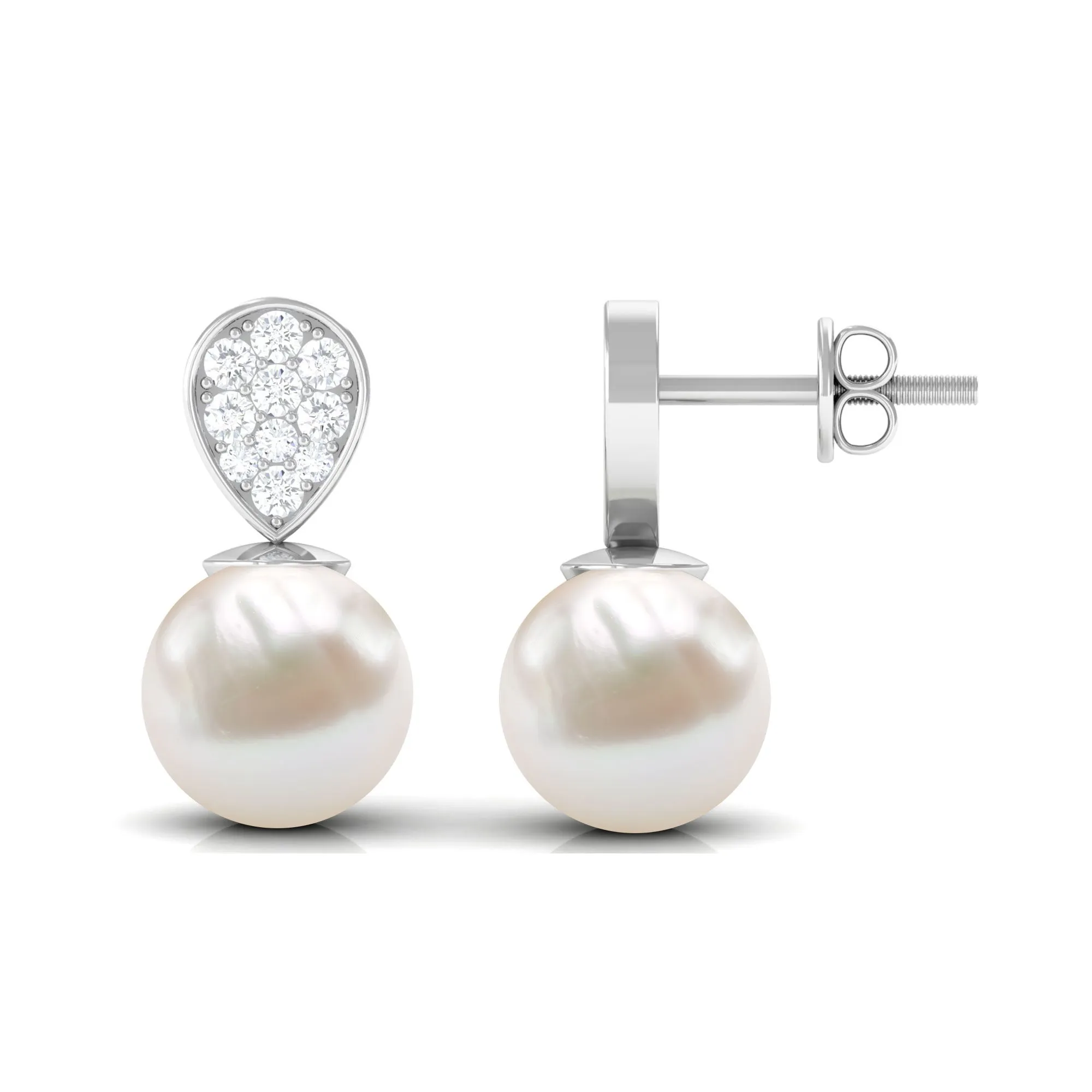 Real Freshwater Pearl and Diamond Minimal Drop Earrings