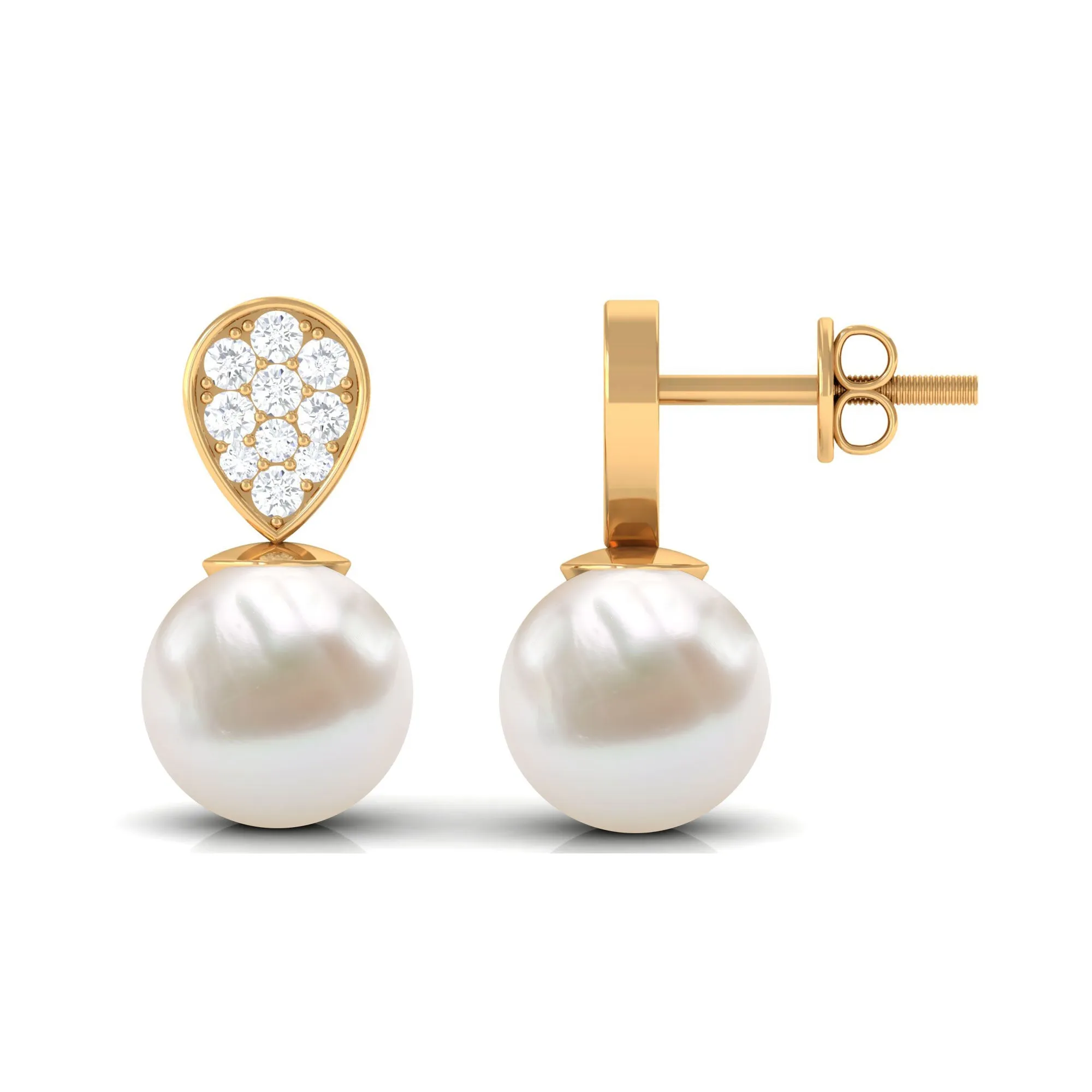 Real Freshwater Pearl and Diamond Minimal Drop Earrings