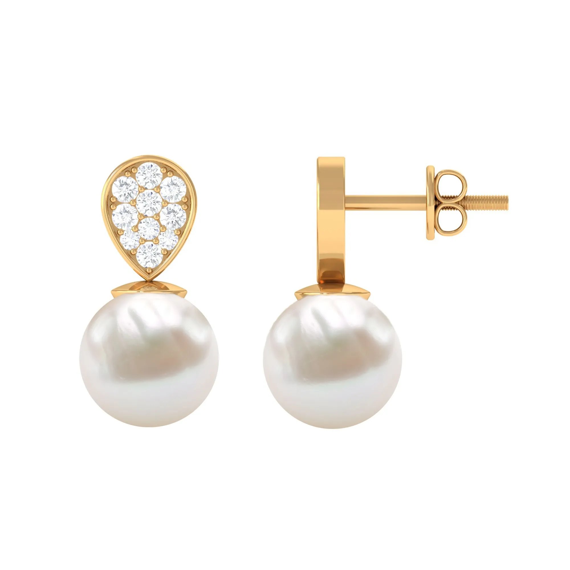 Real Freshwater Pearl and Diamond Minimal Drop Earrings