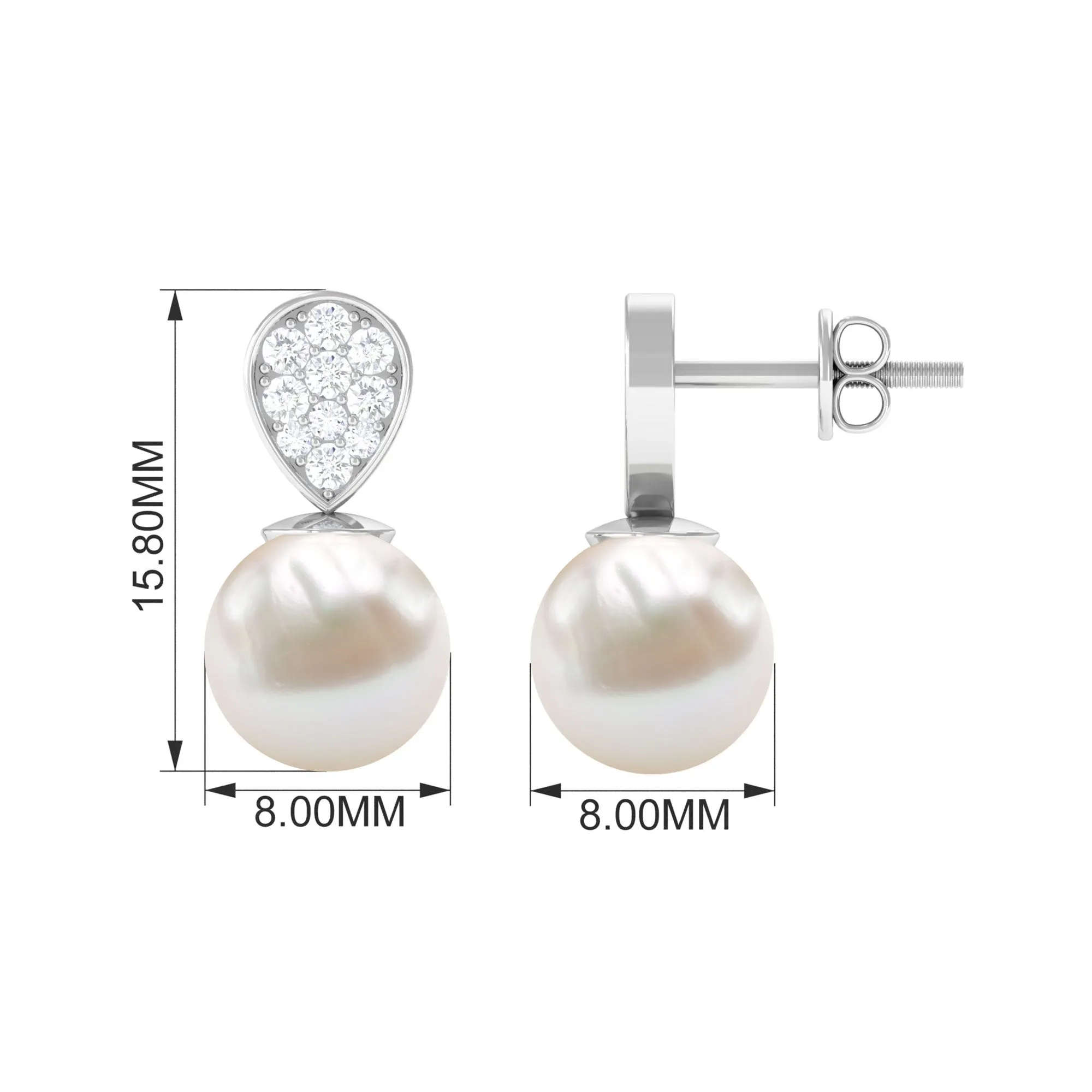 Real Freshwater Pearl and Diamond Minimal Drop Earrings