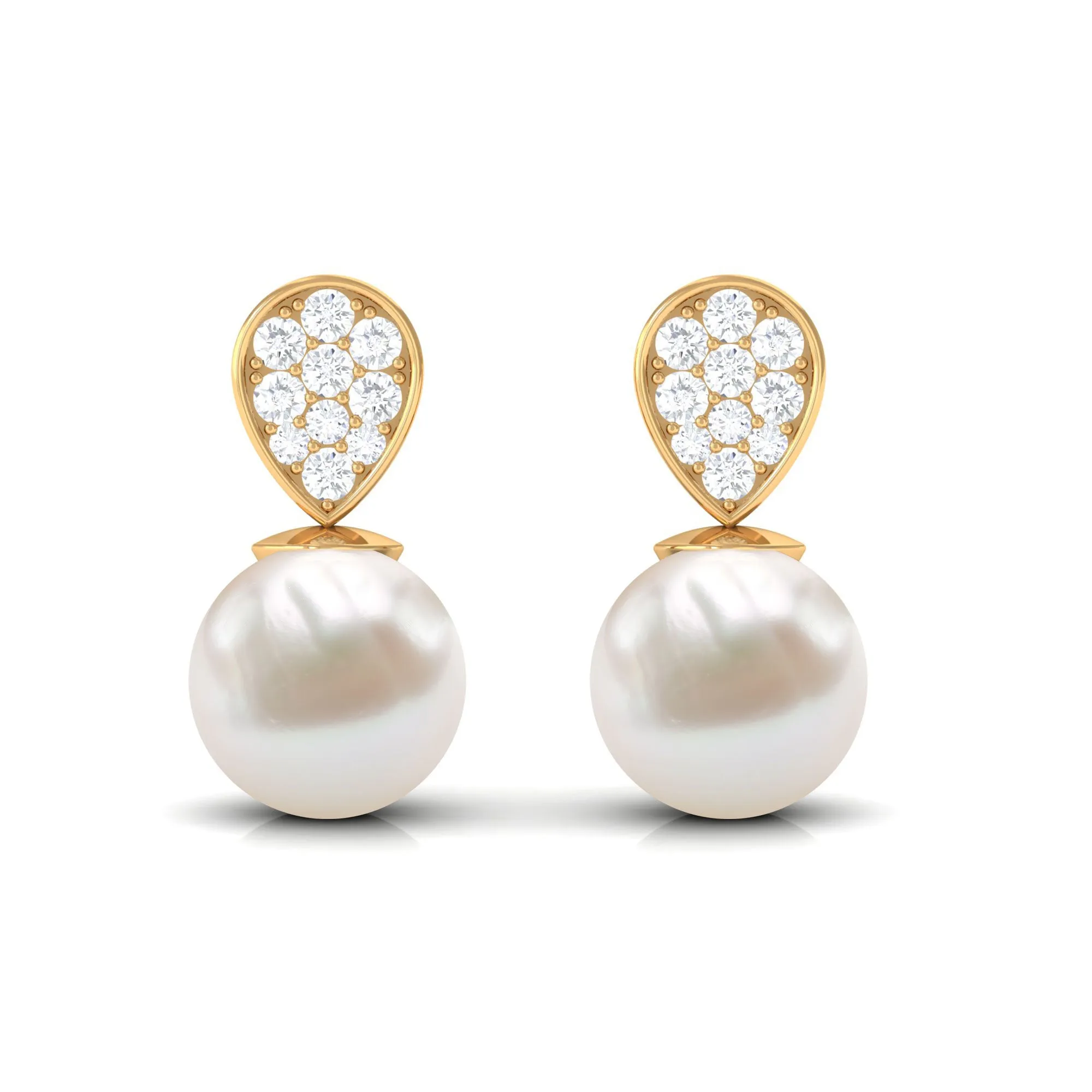 Real Freshwater Pearl and Diamond Minimal Drop Earrings
